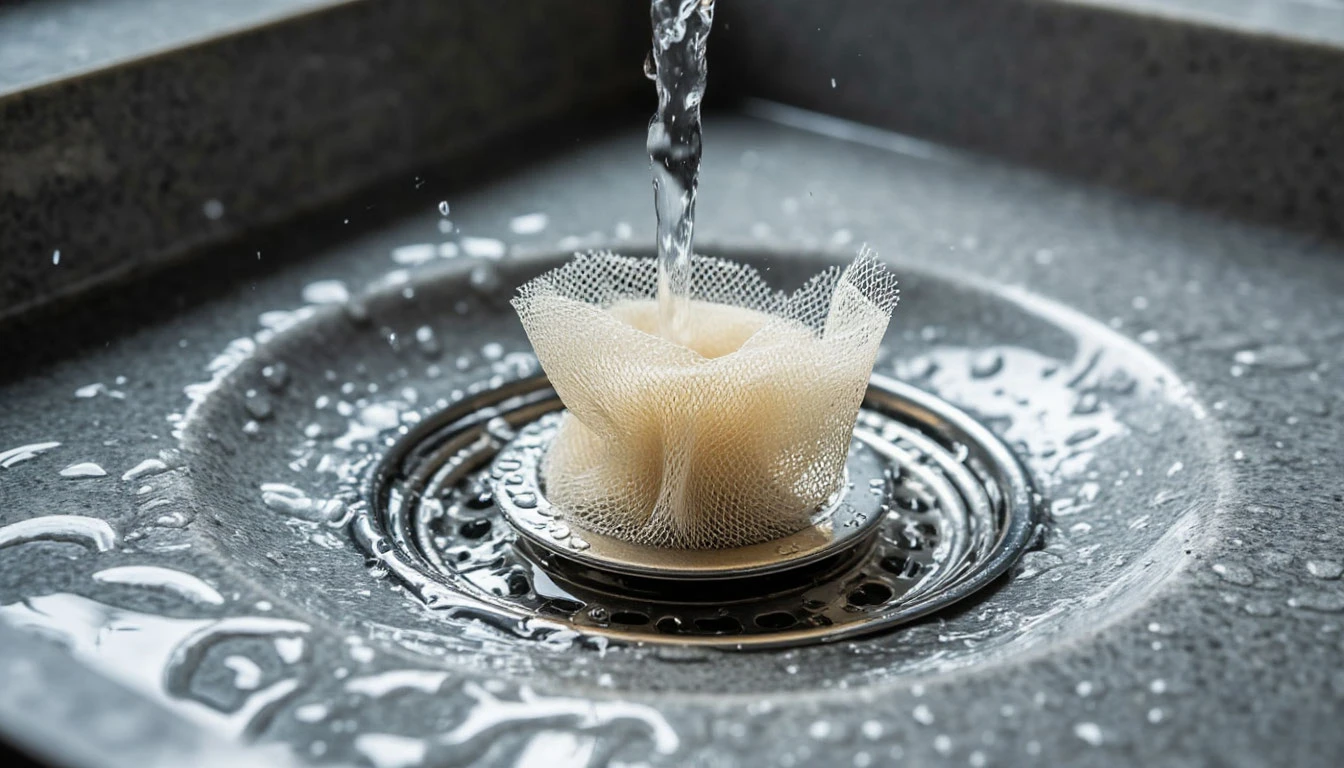 Starý ponožkový nylonový punčocháč jako filtr na odtok: žádný ucpaný sifon