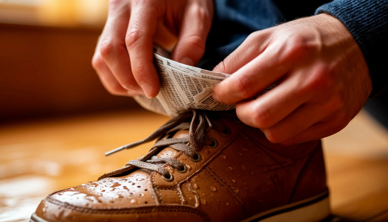 Zmačkaný novinový papír v botách: jednoduchý trik, který řeší vlhkost za méně než 8 hodin