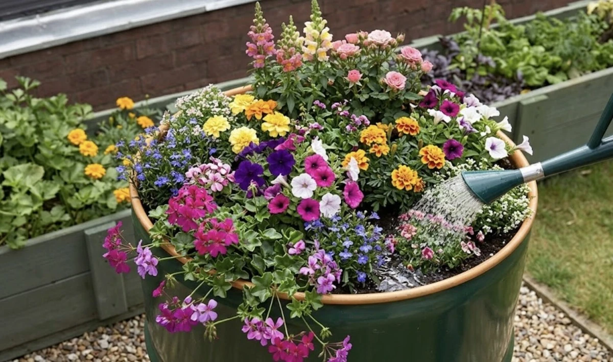 Dvě staré rezavé barely u domu: z jednoho květináč, z druhého gril. A ještě jedna skvělá nápověda!