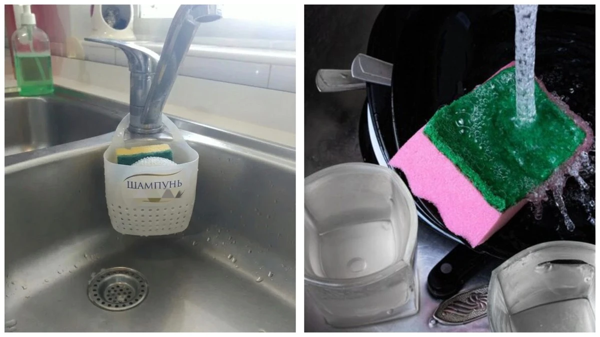 Zbytečná láhev od šamponu promění váš dřez: držák na houbičku, který udrží pořádek